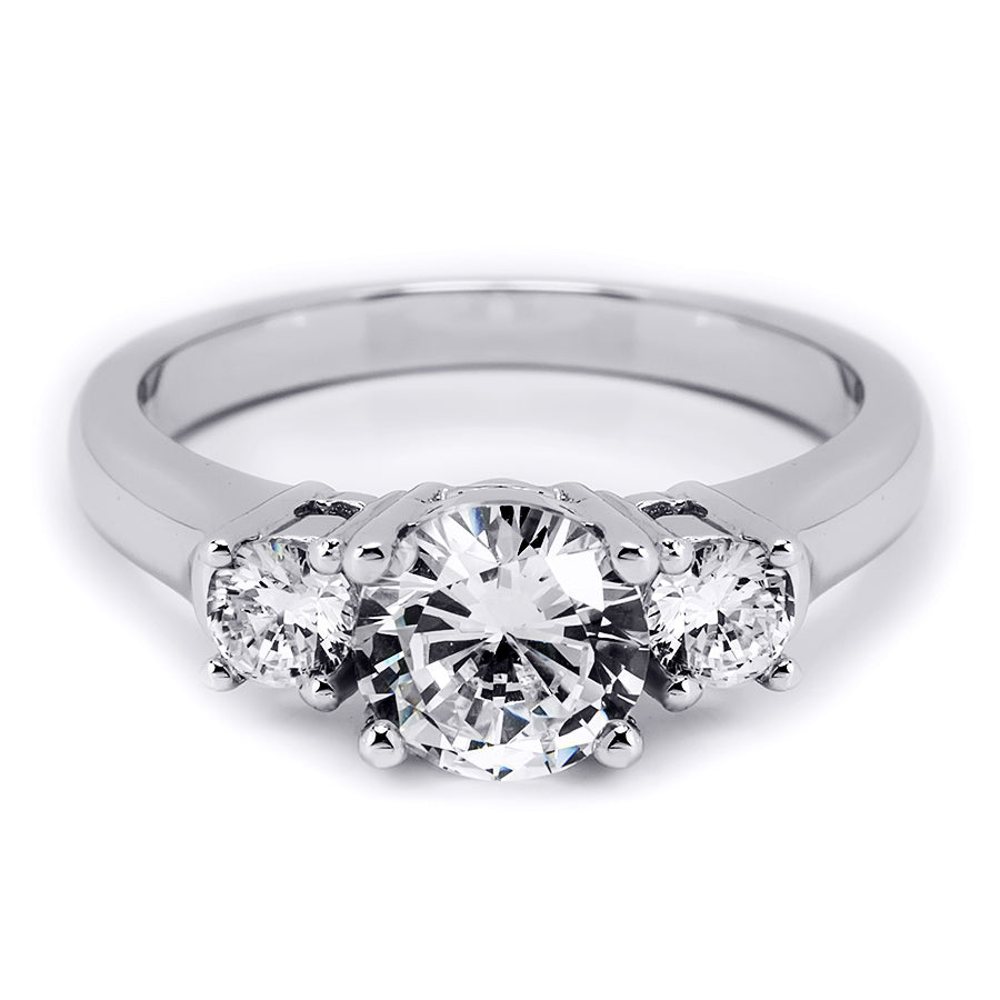 1.5 CT Sterling Silver Platinum Finish Three Stone Bridal Ring
