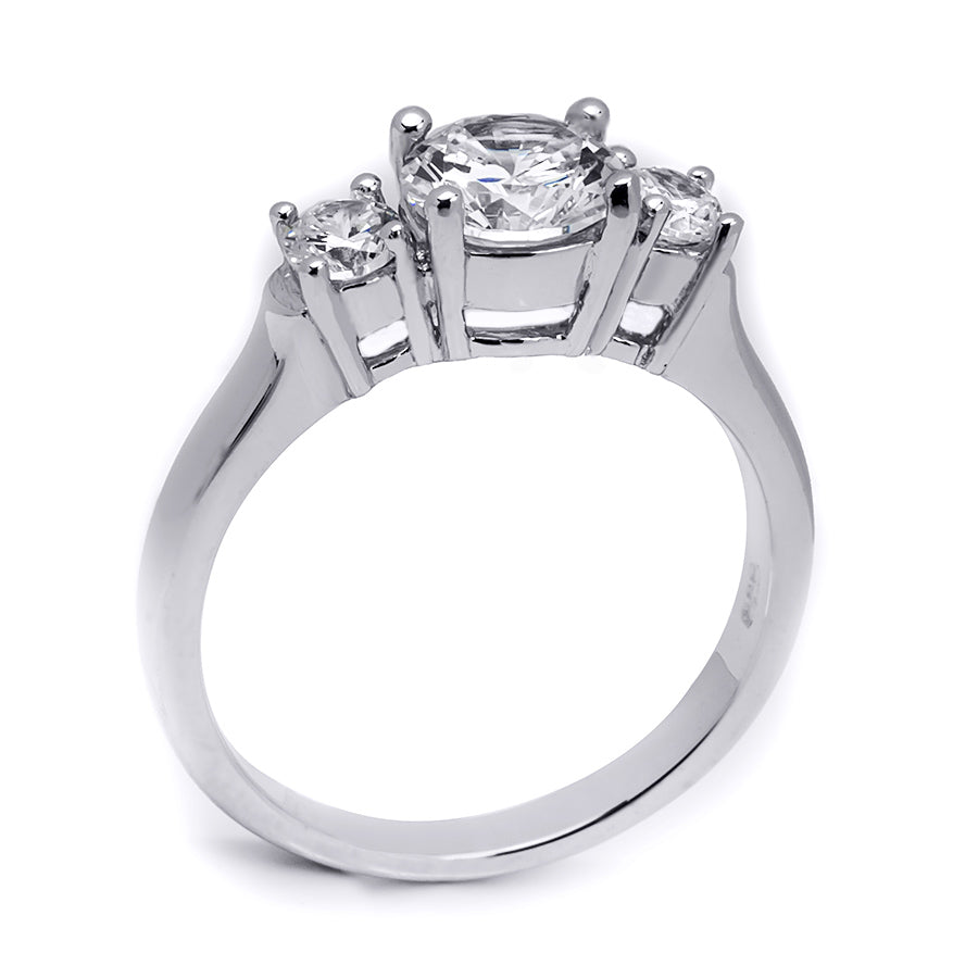 1.5 CT Sterling Silver Platinum Finish Three Stone Bridal Ring