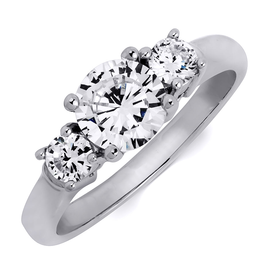 1.5 CT Sterling Silver Platinum Finish Three Stone Bridal Ring
