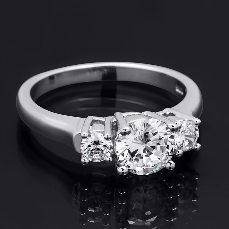 1.5 CT Sterling Silver Platinum Finish Three Stone Bridal Ring