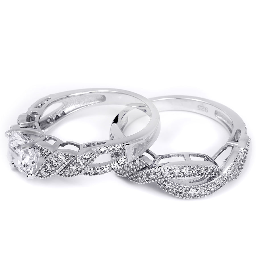 Sterling Silver 3.80 Carat Wedding Band Engagement Ring Set Round Cut