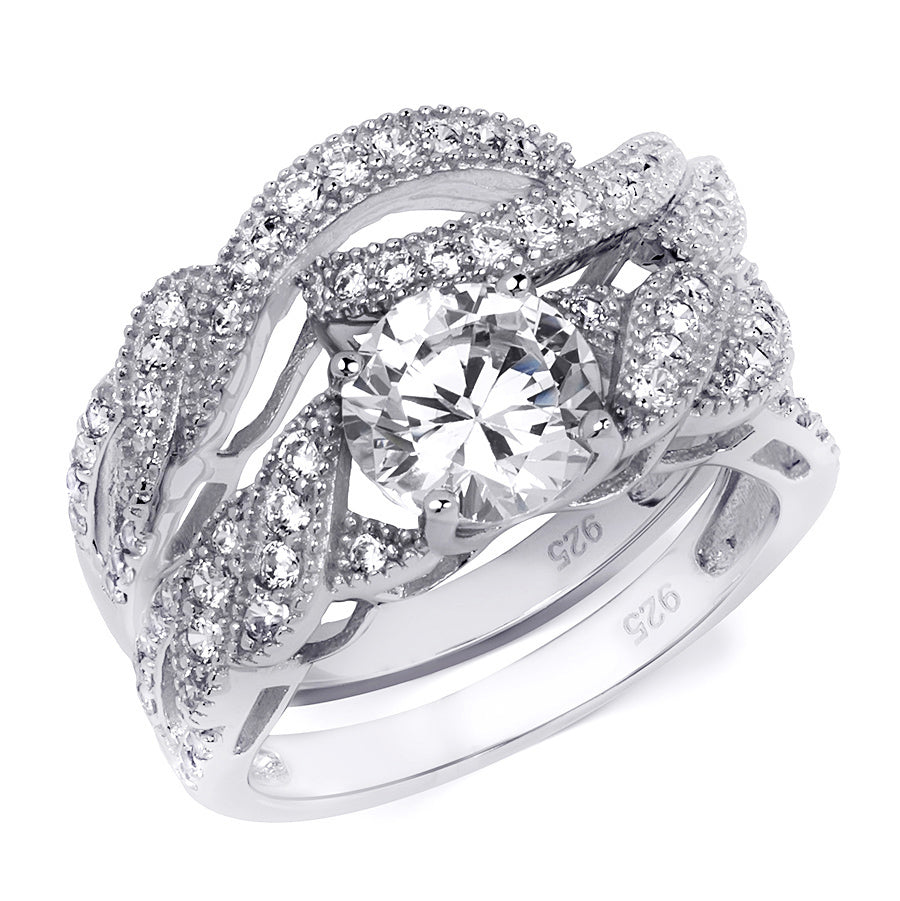 Sterling Silver 3.80 Carat Wedding Band Engagement Ring Set Round Cut