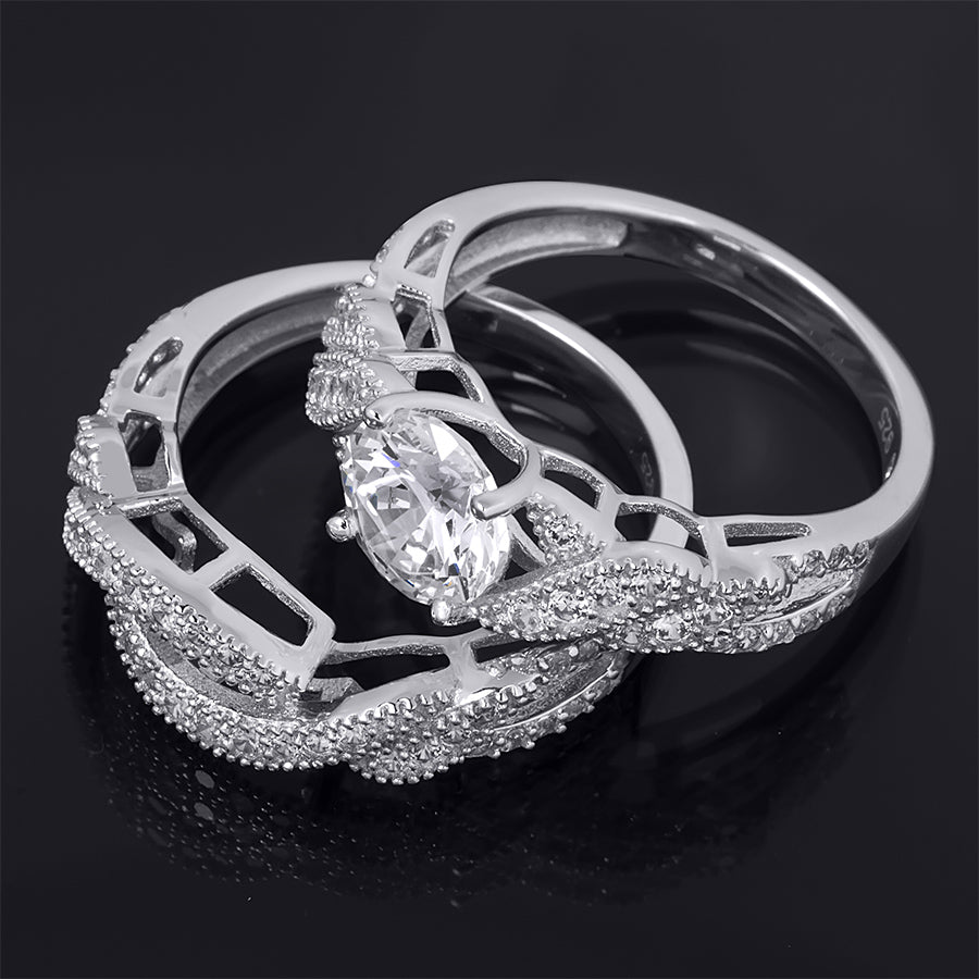 Sterling Silver 3.80 Carat Wedding Band Engagement Ring Set Round Cut