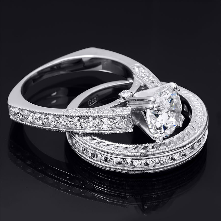 2.00 Carat Wedding Band Engagement Ring Set Authentic Sterling Silver