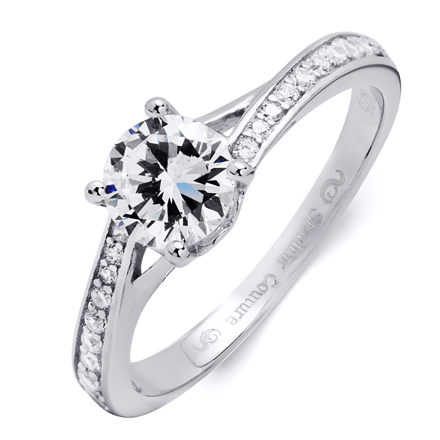 1.00 Carat Round Cut Cubic Zirconia Ring Sterling Silver Petite Design