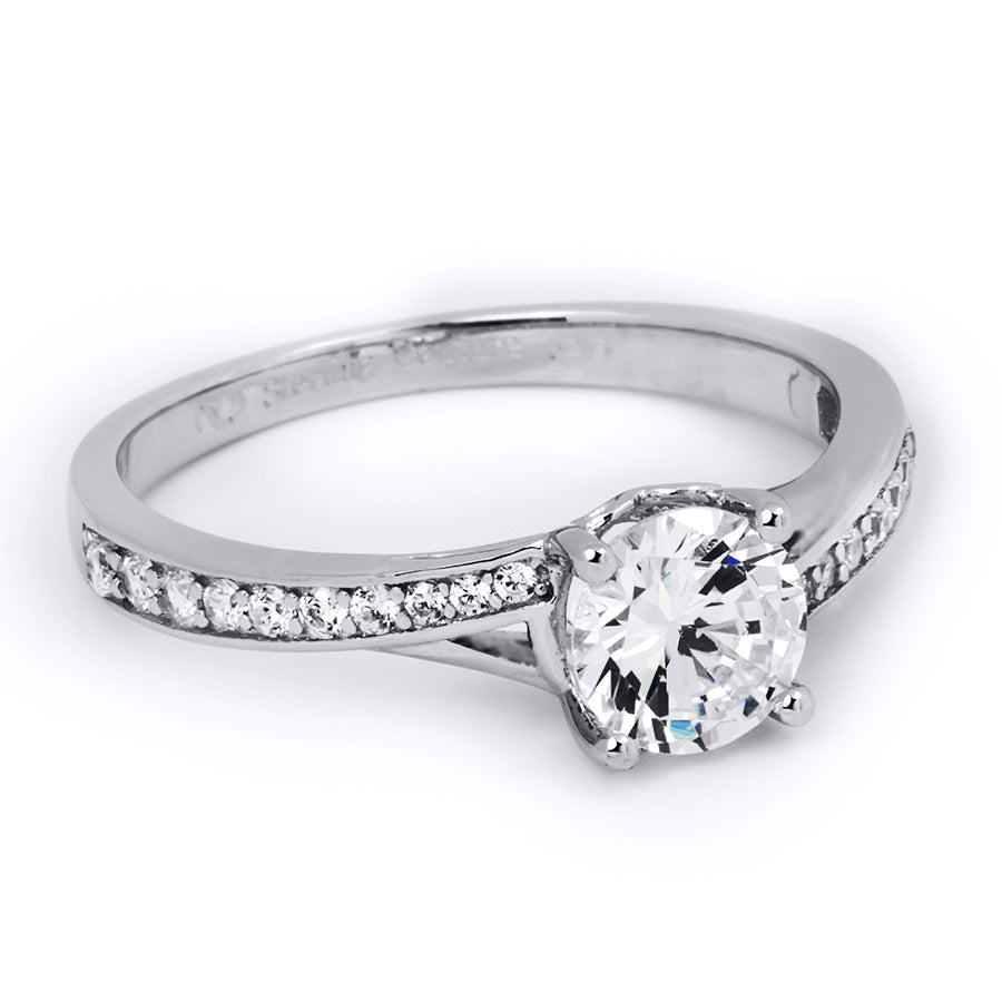 1.00 Carat Round Cut Cubic Zirconia Ring Sterling Silver Petite Design