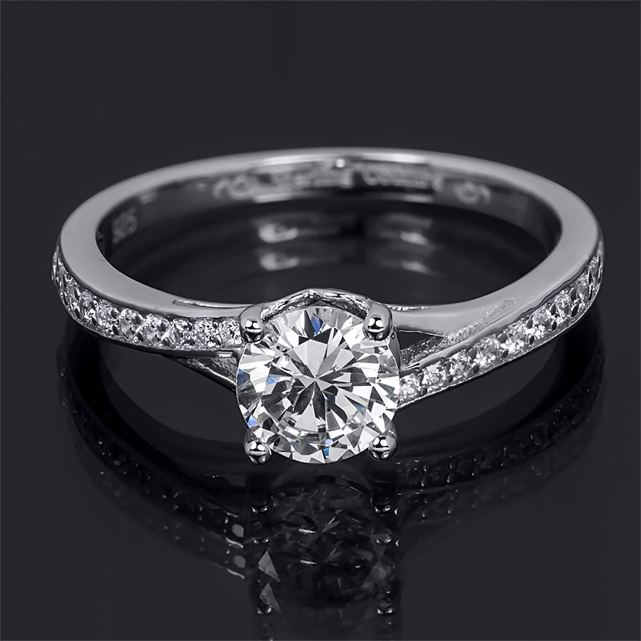1.00 Carat Round Cut Cubic Zirconia Ring Sterling Silver Petite Design
