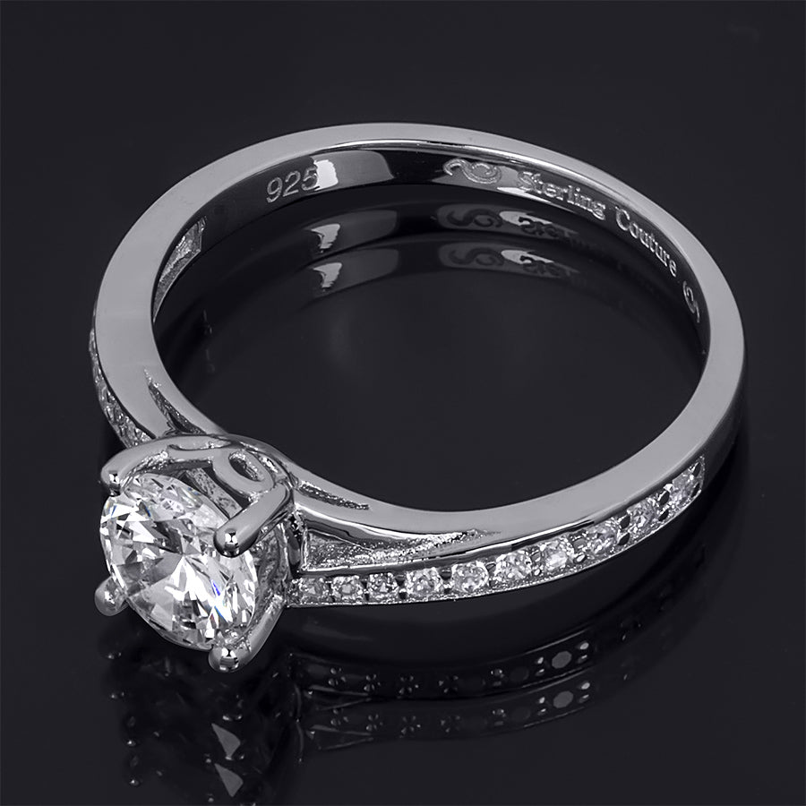 1.00 Carat Round Cut Cubic Zirconia Ring Sterling Silver Petite Design