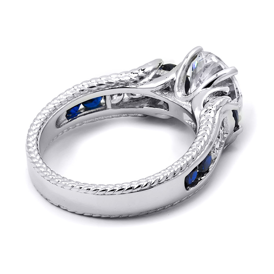 2.00 Carat Blue Sapphire Cubic Zirconia Gemstone Ring Sterling Silver