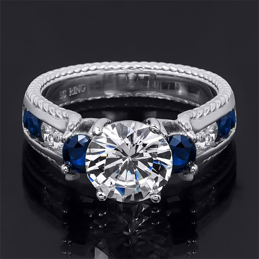 2.00 Carat Blue Sapphire Cubic Zirconia Gemstone Ring Sterling Silver