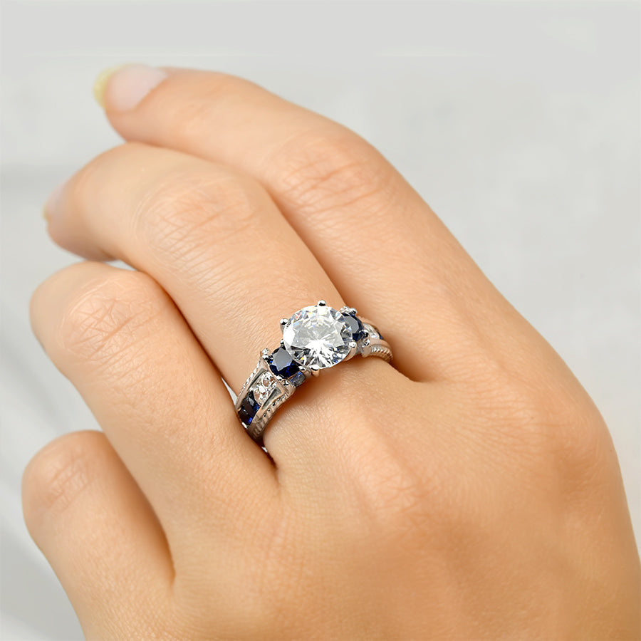 2.00 Carat Blue Sapphire Cubic Zirconia Gemstone Ring Sterling Silver