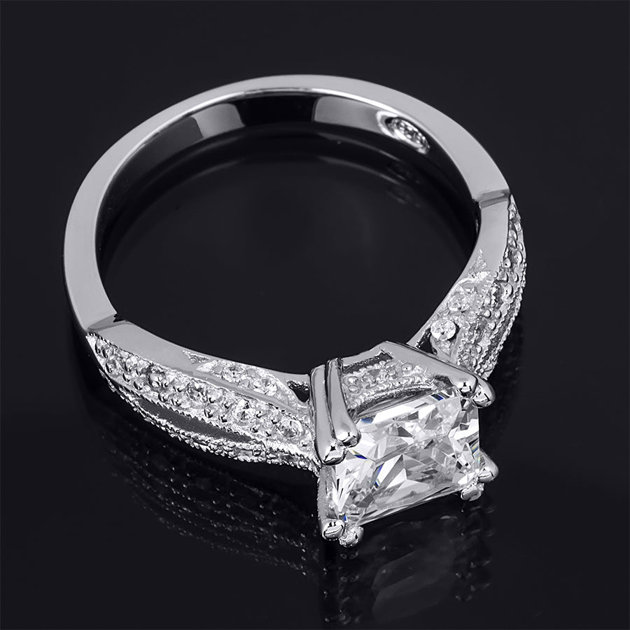 1.25 tcw Princess Cut Contemporary Style Engagement Ring Solid Silver