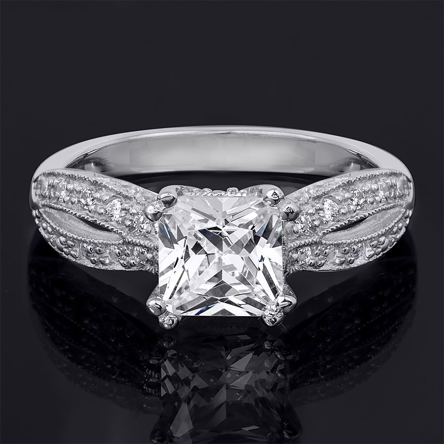 1.25 tcw Princess Cut Contemporary Style Engagement Ring Solid Silver