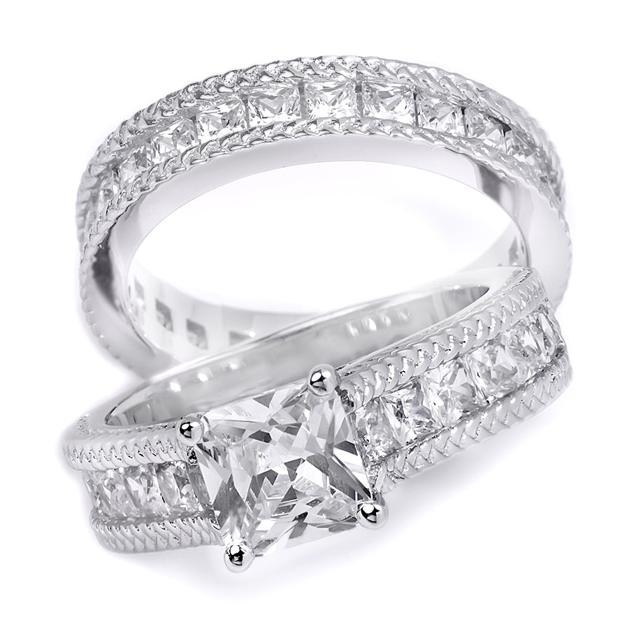 Womens 4.3ct Princess Cut Eternity Band Bridal Ring Set Real Silver