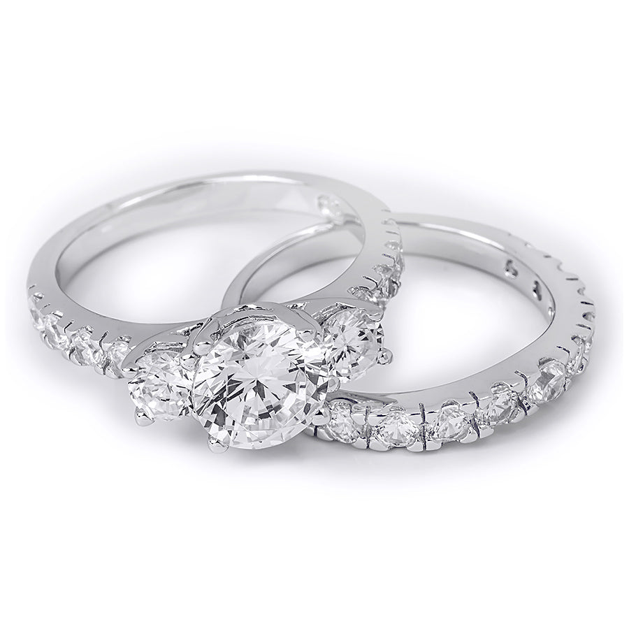 2.0 Carat Round Cut Wedding Band Engagement Ring Set Sterling Silver