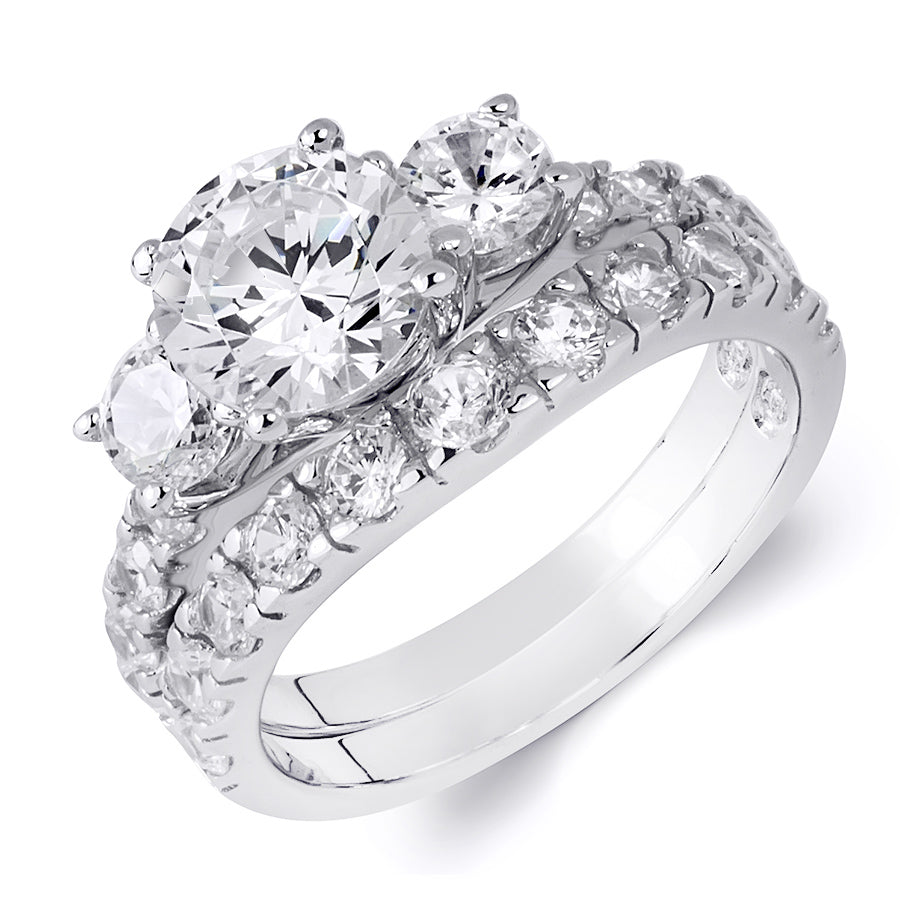 2.0 Carat Round Cut Wedding Band Engagement Ring Set Sterling Silver
