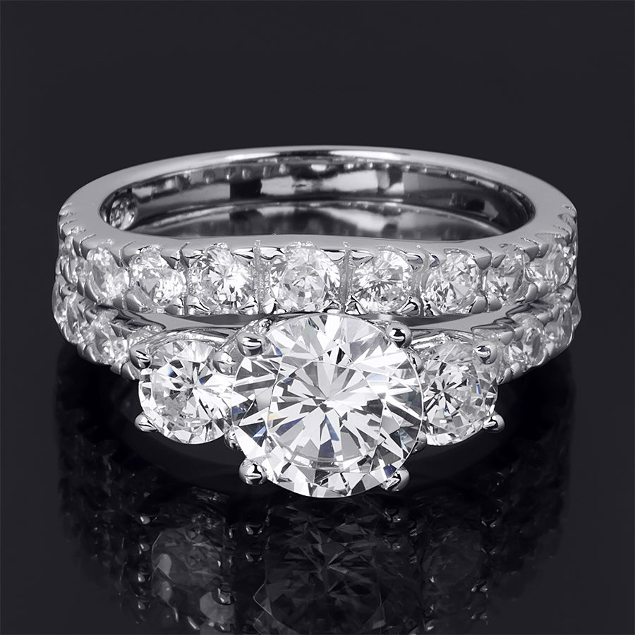 2.0 Carat Round Cut Wedding Band Engagement Ring Set Sterling Silver