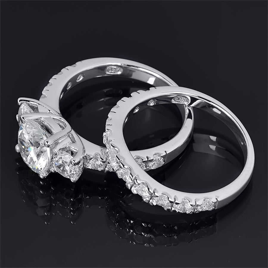 2.0 Carat Round Cut Wedding Band Engagement Ring Set Sterling Silver