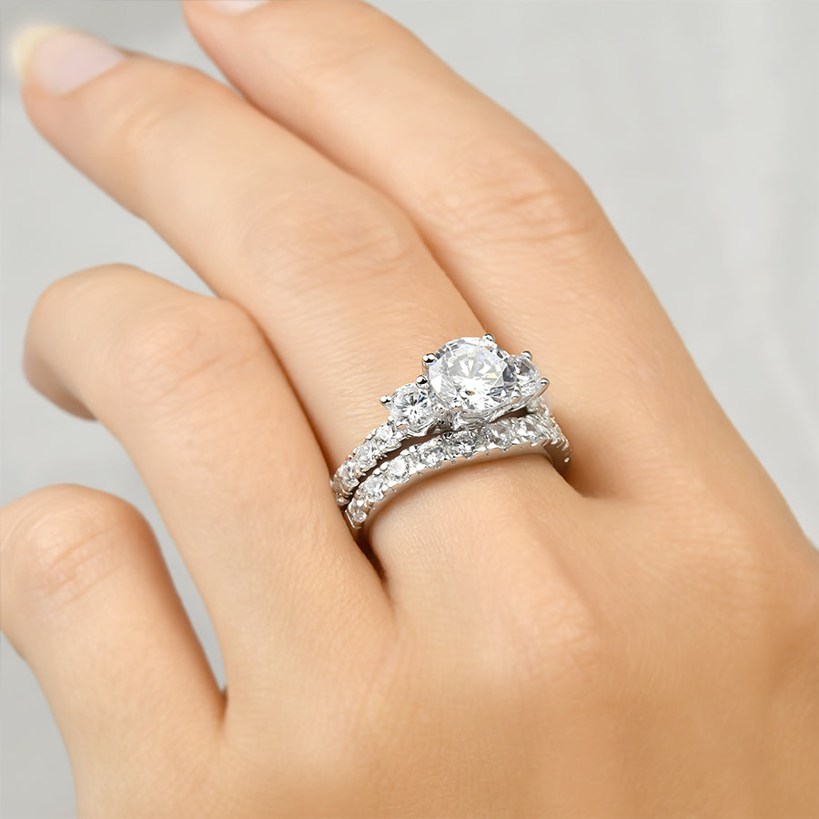 2.0 Carat Round Cut Wedding Band Engagement Ring Set Sterling Silver