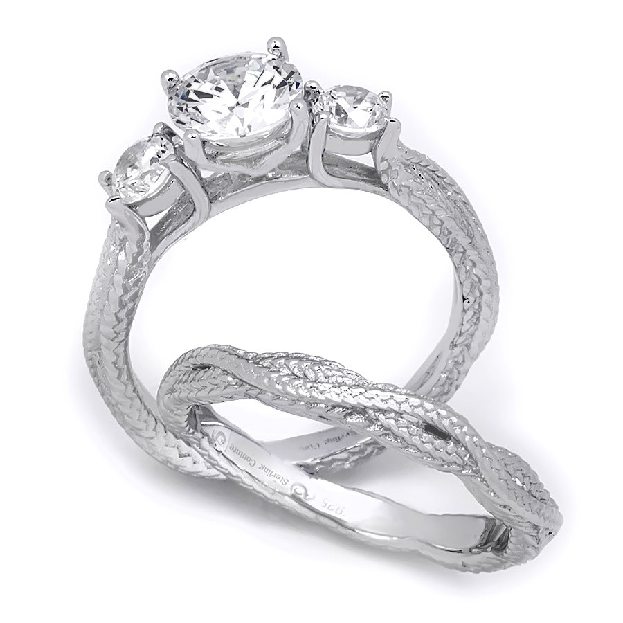 Sterling Silver 1.60ct Round Cut S-Curve Wedding Bridal Ring Set