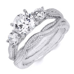 Sterling Silver 1.60ct Round Cut S-Curve Wedding Bridal Ring Set