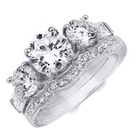 2.25 CT Brilliant Round Cut 3-Stone Wedding Band Ring Set Silver