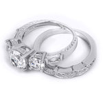 2.25 CT Brilliant Round Cut 3-Stone Wedding Band Ring Set Silver