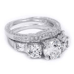 2.25 CT Brilliant Round Cut 3-Stone Wedding Band Ring Set Silver