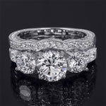2.25 CT Brilliant Round Cut 3-Stone Wedding Band Ring Set Silver