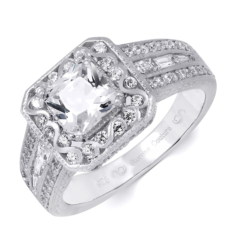 Princess Cut 2.15 Carat CZ Wedding Engagement Ring Sterling Silver