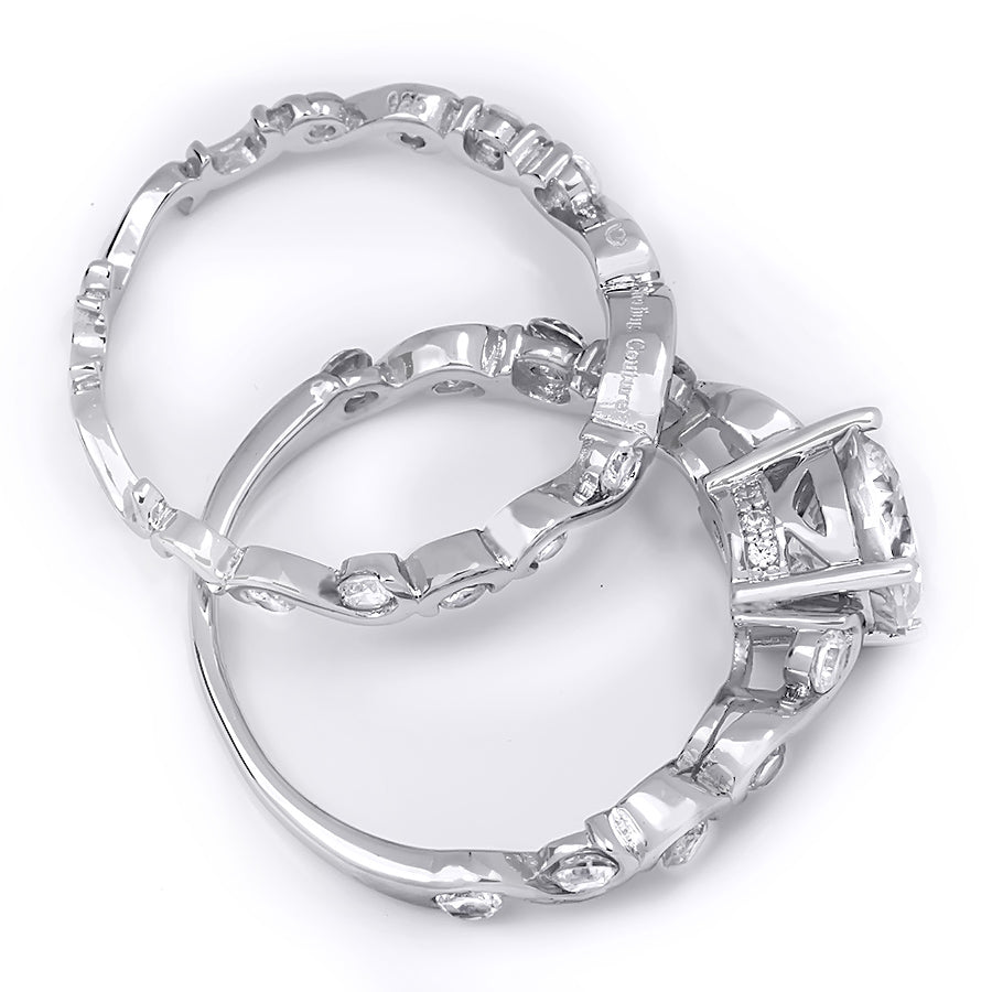 Womens Classic Round Cut 2.8 CT Bridal Ring Set Sterling Silver