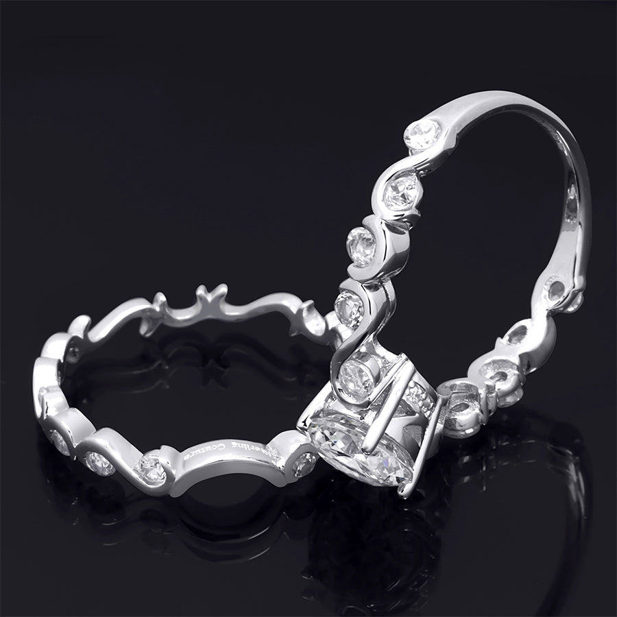 Womens Classic Round Cut 2.8 CT Bridal Ring Set Sterling Silver