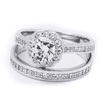 Sterling Silver 1.15 Carat Flower Design Bridal Ring Set Comfort Fit