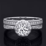 Sterling Silver 1.15 Carat Flower Design Bridal Ring Set Comfort Fit