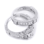 1.5 Carat Princess Cut Wedding Band Bridal Ring Set Real Solid Silver