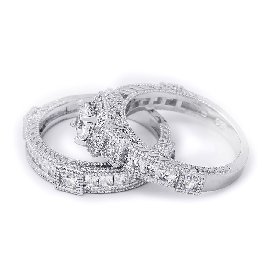 1.5 Carat Princess Cut Wedding Band Bridal Ring Set Real Solid Silver