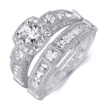 1.5 Carat Princess Cut Wedding Band Bridal Ring Set Real Solid Silver