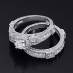 1.5 Carat Princess Cut Wedding Band Bridal Ring Set Real Solid Silver