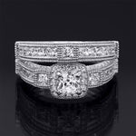 1.5 Carat Princess Cut Wedding Band Bridal Ring Set Real Solid Silver