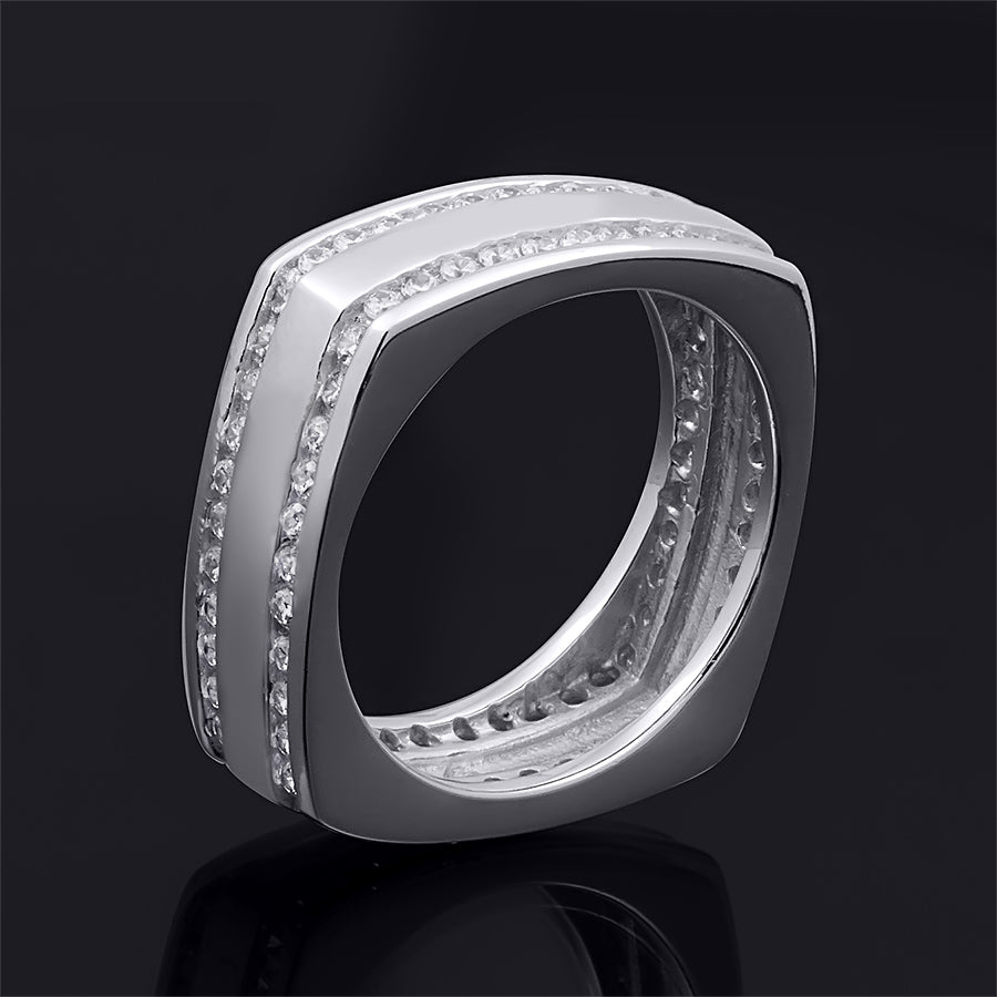 Men's 8mm 1.0 Carat Square Anniversary Band Ring Solid Sterling Silver