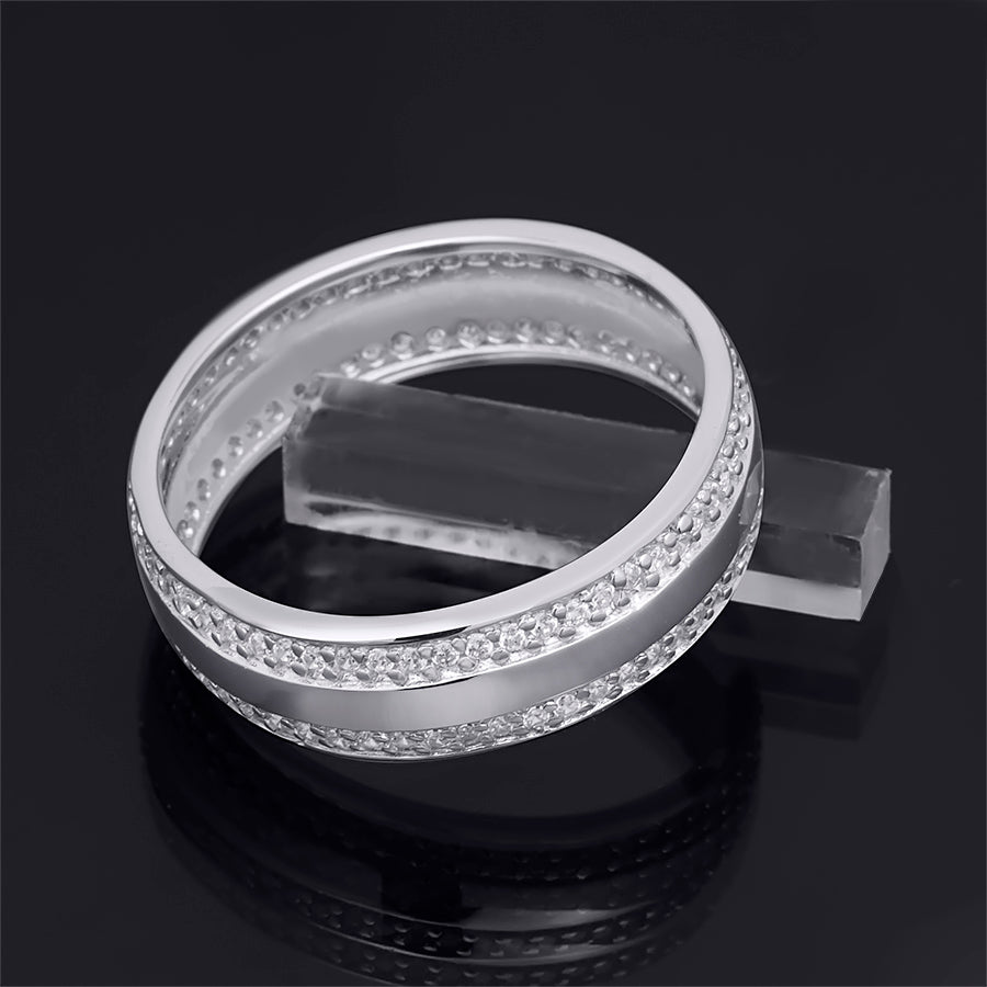 Men's 6mm Sterling Silver 0.75 CT Eternity Wedding Band Ring Round Cut