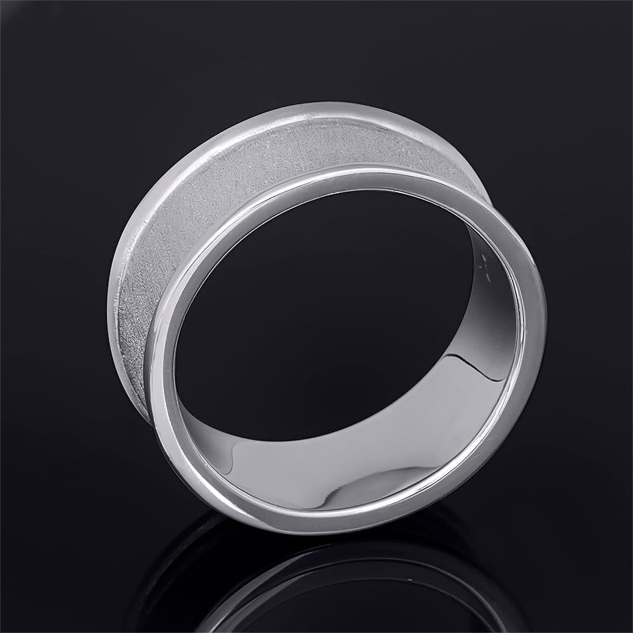 Men's Textured Barrel Ring Wedding Band Genuine Solid Sterling Silver