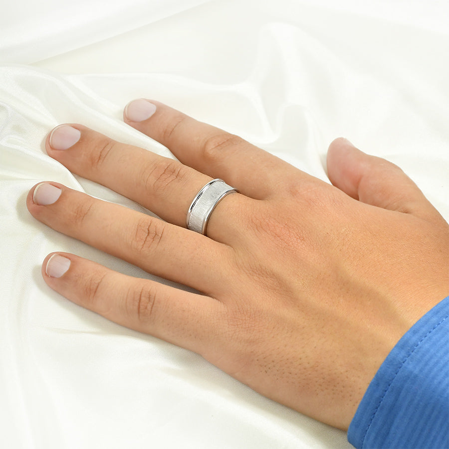 Men's Textured Barrel Ring Wedding Band Genuine Solid Sterling Silver