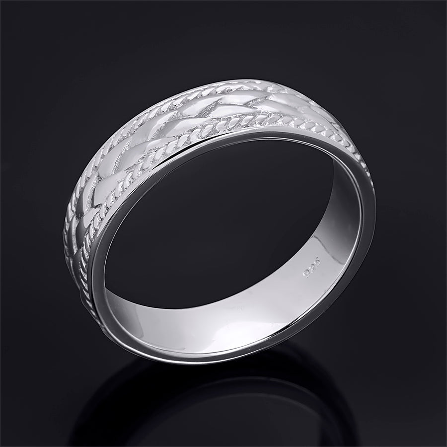 Men's Vintage Ring Wedding Band Brushed Smooth Edges 6mm Solid Silver