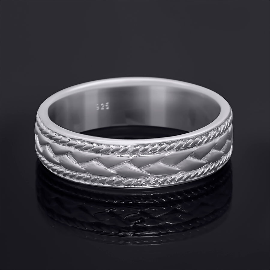 Men's Vintage Ring Wedding Band Brushed Smooth Edges 6mm Solid Silver
