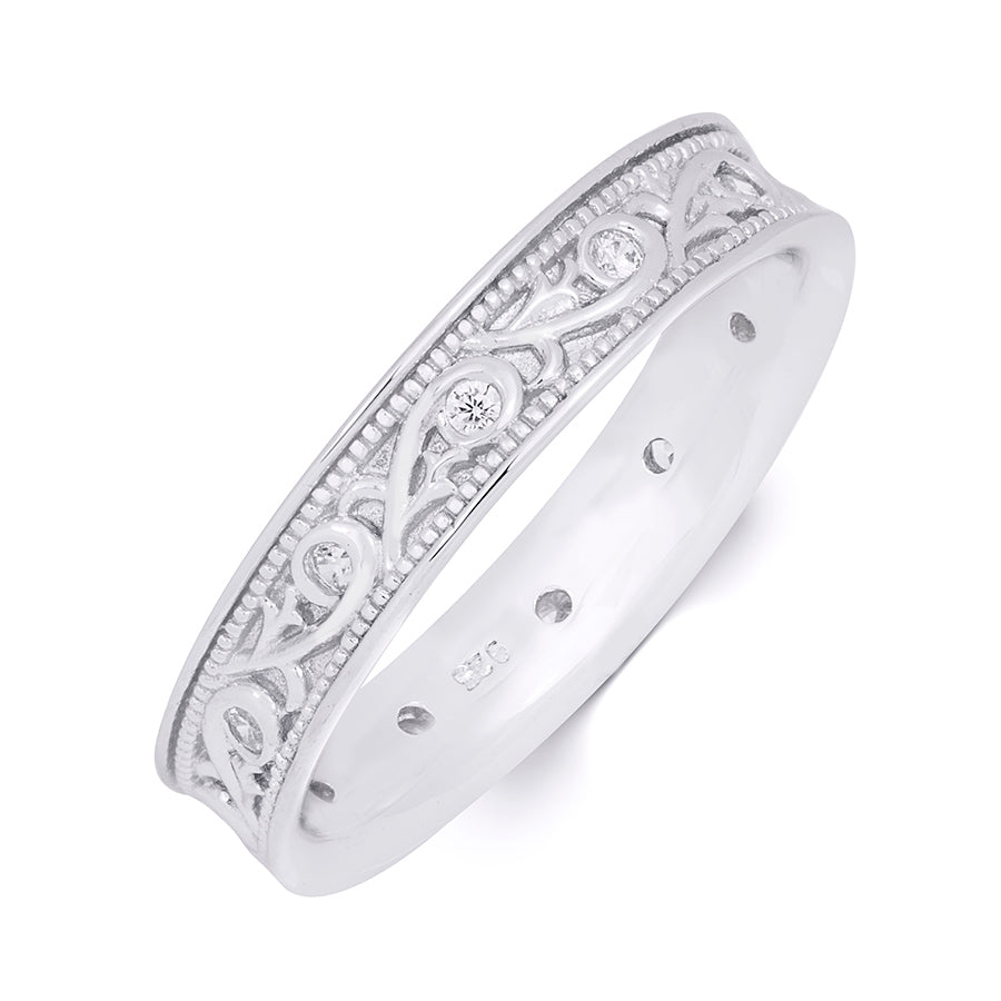 0.25 Carat CZ Mens Unisex Sterling Silver Wedding Band Ring Size 5-12