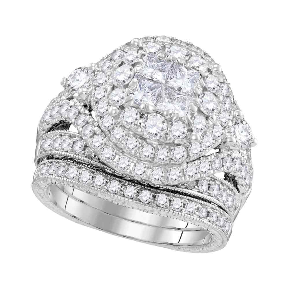 14kt White Gold Womens Princess Diamond Soleil Cluster Bridal Wedding Engagement Ring Band Set 2-3/4 Cttw