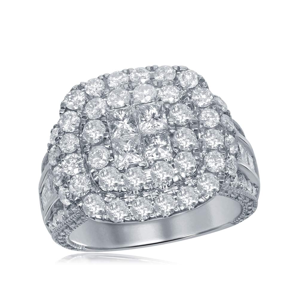 14kt White Gold Womens Princess Round Diamond Soleil Cluster Bridal Wedding Engagement Ring 3-1/2 Cttw