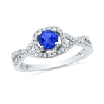 10kt White Gold Womens Round Lab-Created Blue Sapphire Solitaire Diamond Ring 1/5 Cttw
