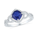 10kt White Gold Womens Princess Lab-Created Blue Sapphire Solitaire Diamond Accent Ring 1-1/10 Cttw